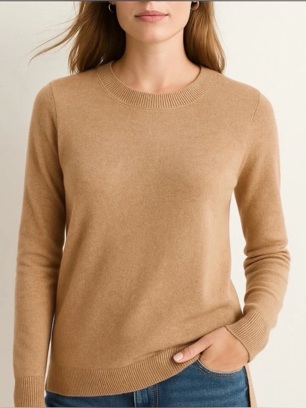 J. Crew everyday 100% cashmere crewneck sweater in heather camel- size M